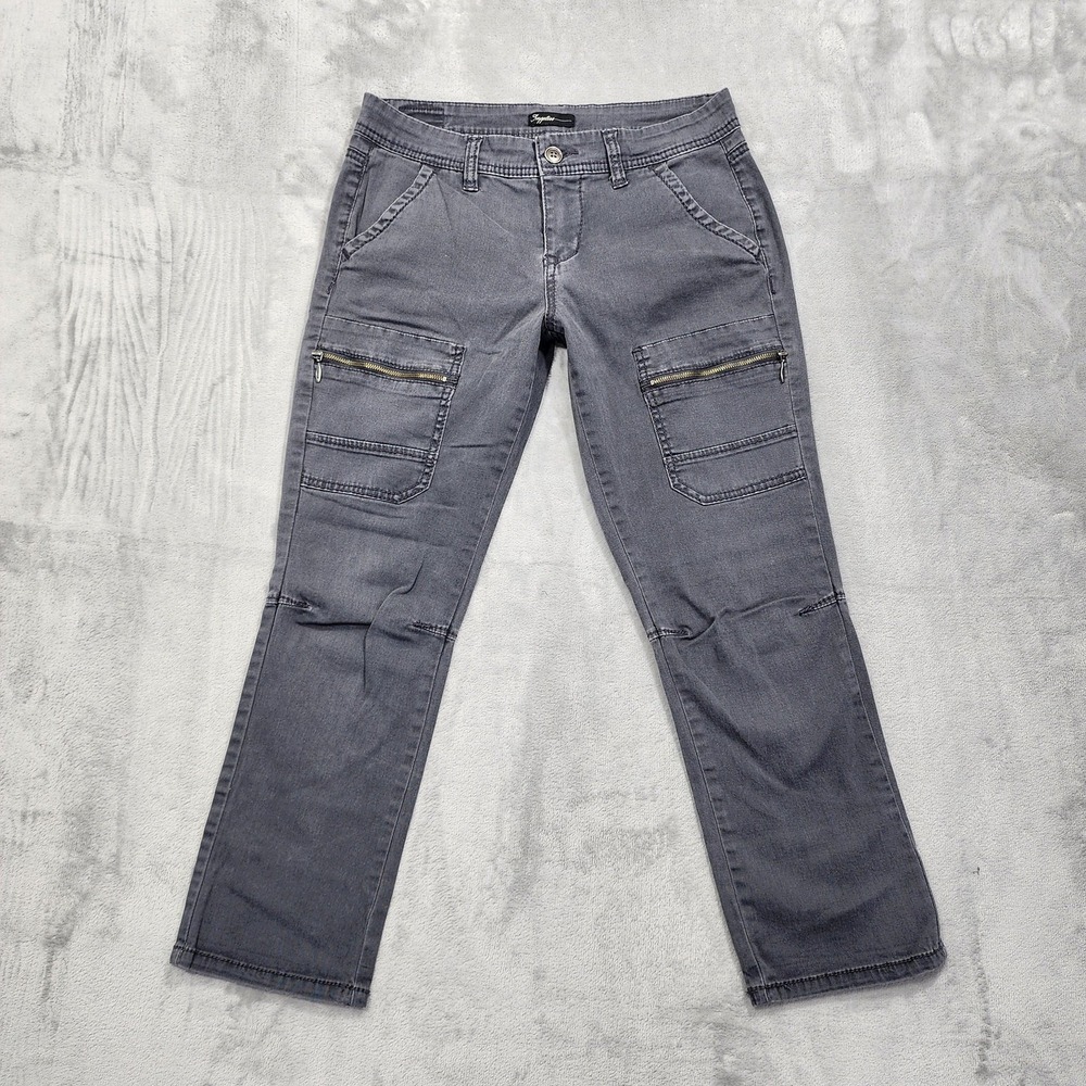 Supplies Pants Womens 6 Gray Cargo Crop Slim Straight Zip Pockets Stretch Grunge